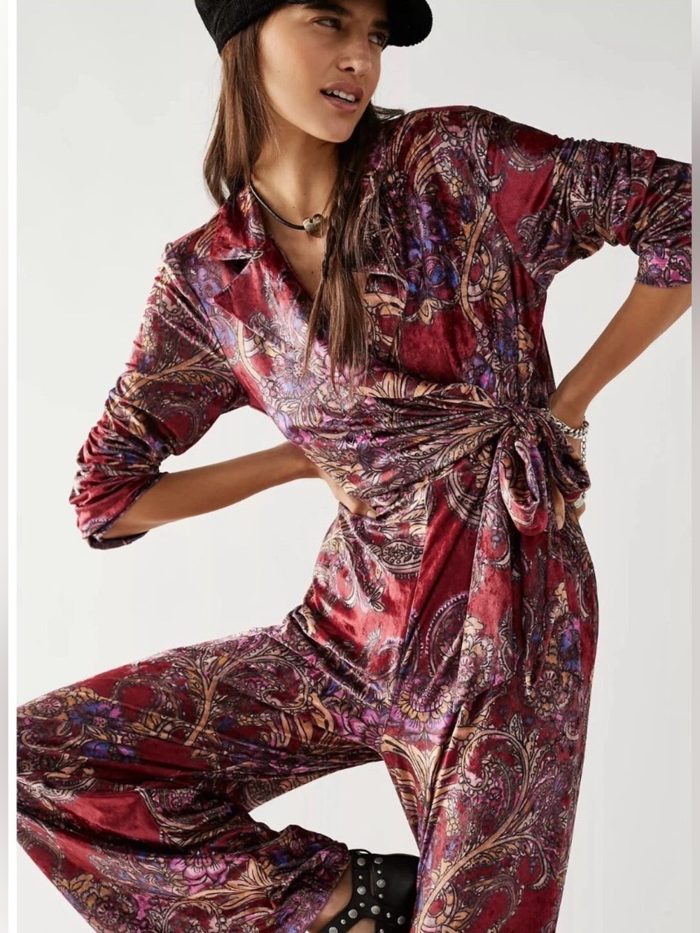 Free People Delphine Disco Fever Velvet Jumpsuit Size Small NWOT